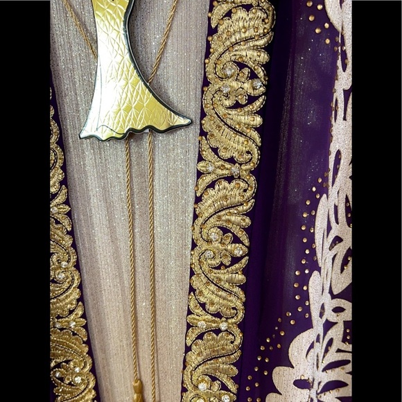 Formal Dress Sizes XL 2XL 3XL 4XL Purple Gold Long Sleeves 2pc Maxi SULTAN Abaya - Picture 9 of 13